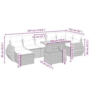 Vrtna sedežna garnitura 8-delna z blazinami bež poli ratan - slika 4