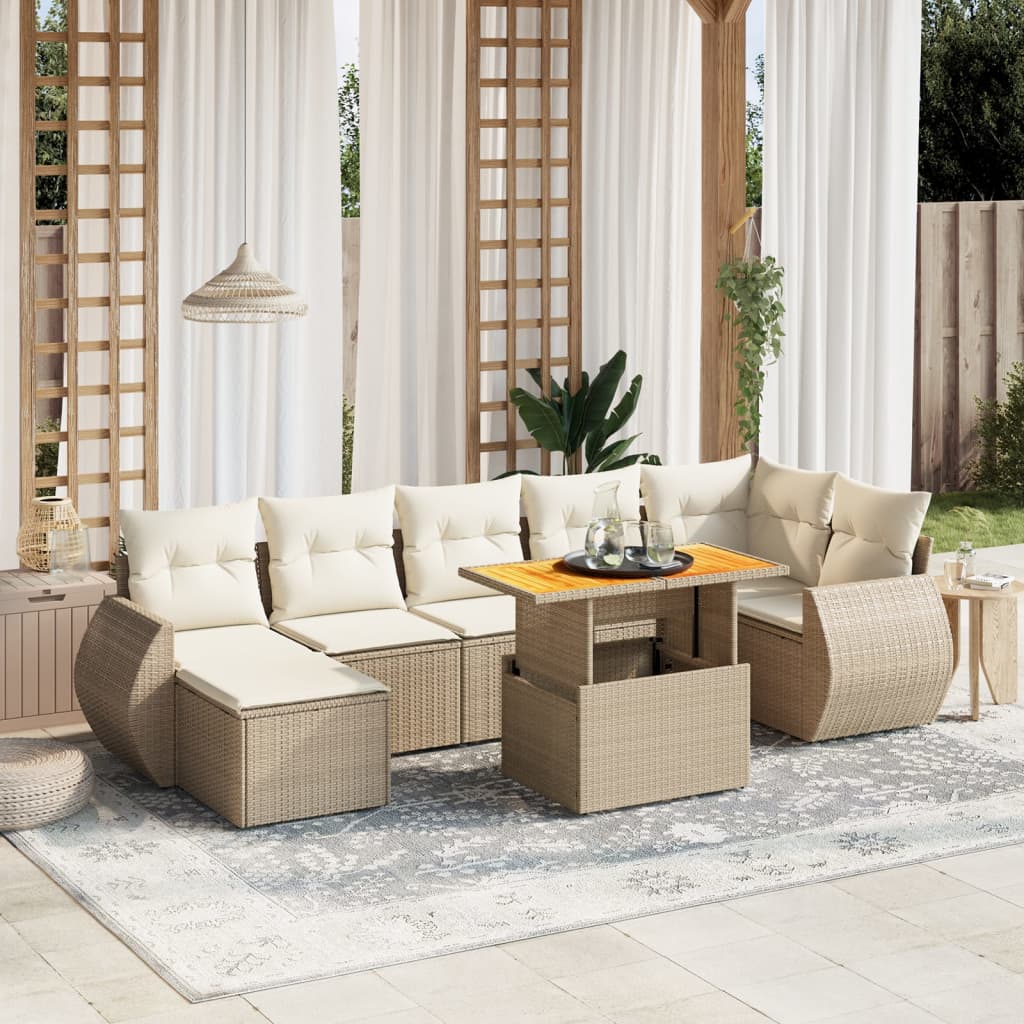 vidaXL 8-tlg. Garten-Sofagarnitur mit Kissen Beige Poly Rattan