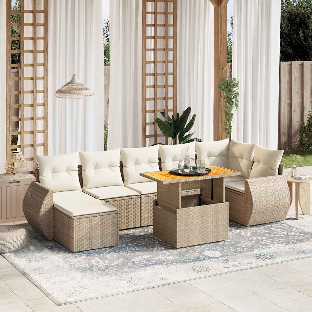 vidaXL 8-tlg. Garten-Sofagarnitur mit Kissen Beige Poly Rattan