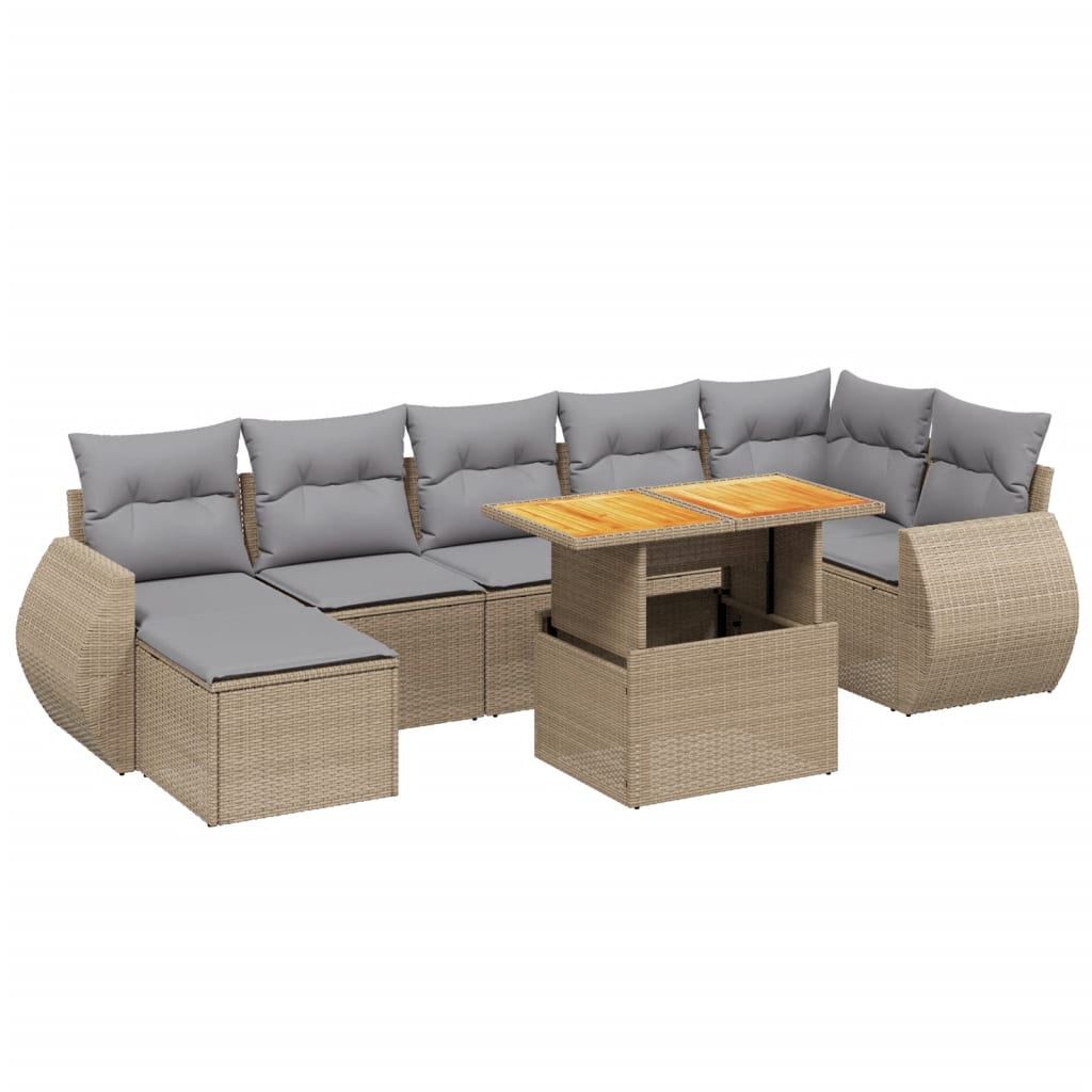 Thumbnail - vidaXL 8-tlg. Garten-Sofagarnitur mit Kissen Beige Poly Rattan