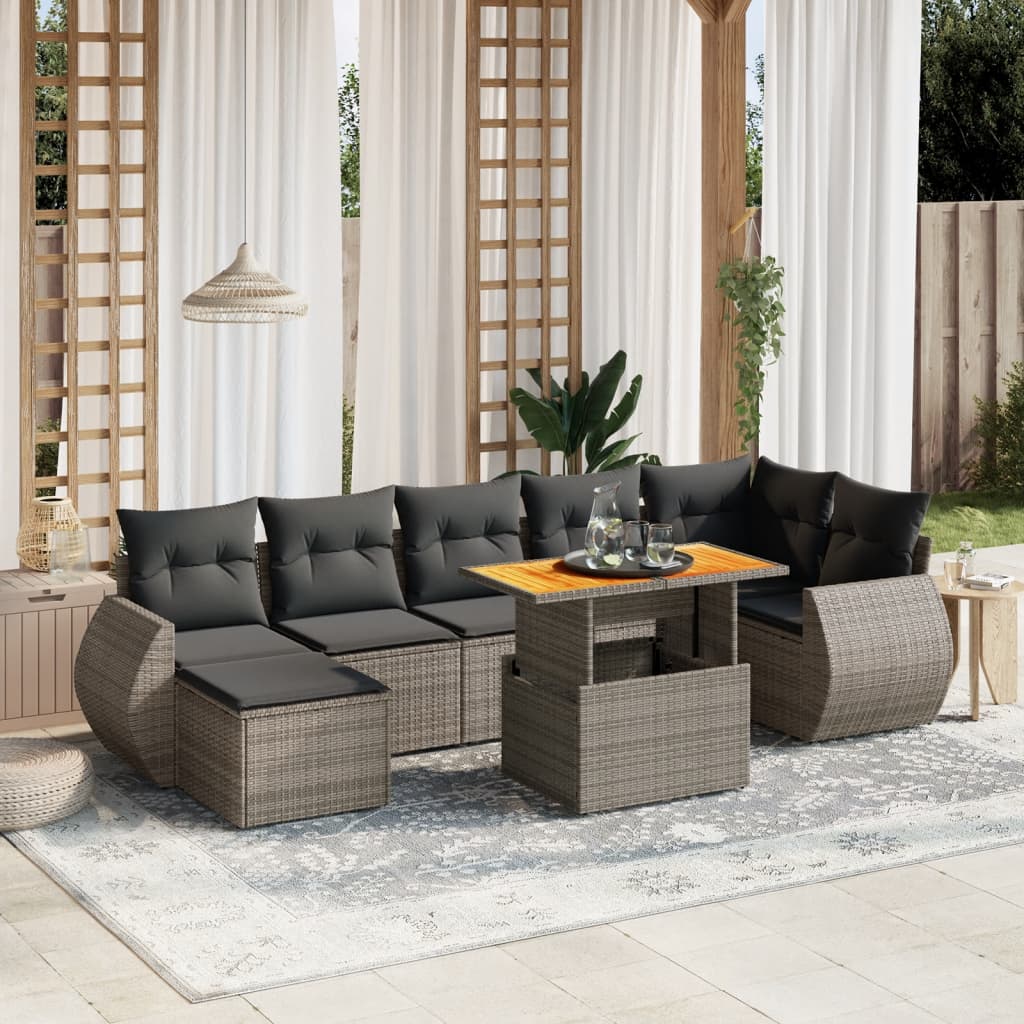 vidaXL 8-tlg. Garten-Sofagarnitur mit Kissen Grau Poly Rattan