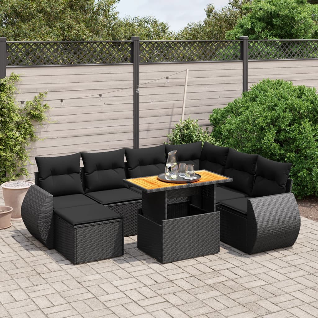 vidaXL Set mobilier de grădină cu perne, 8 piese, negru, poliratan