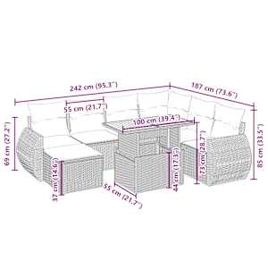 Vrtna sedežna garnitura 8-delna z blazinami bež poli ratan - slika 4