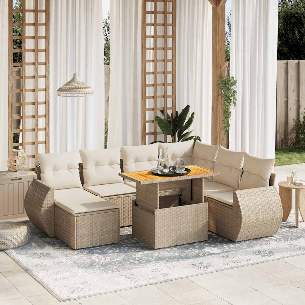 vidaXL 8-tlg. Garten-Sofagarnitur mit Kissen Beige Poly Rattan