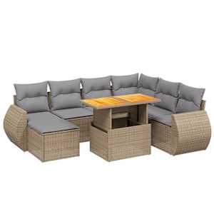 Vrtna sedežna garnitura 8-delna z blazinami bež poli ratan - slika 2