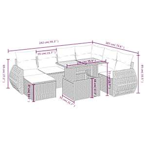 Vrtna sedežna garnitura 8-delna z blazinami bež poli ratan - slika 4