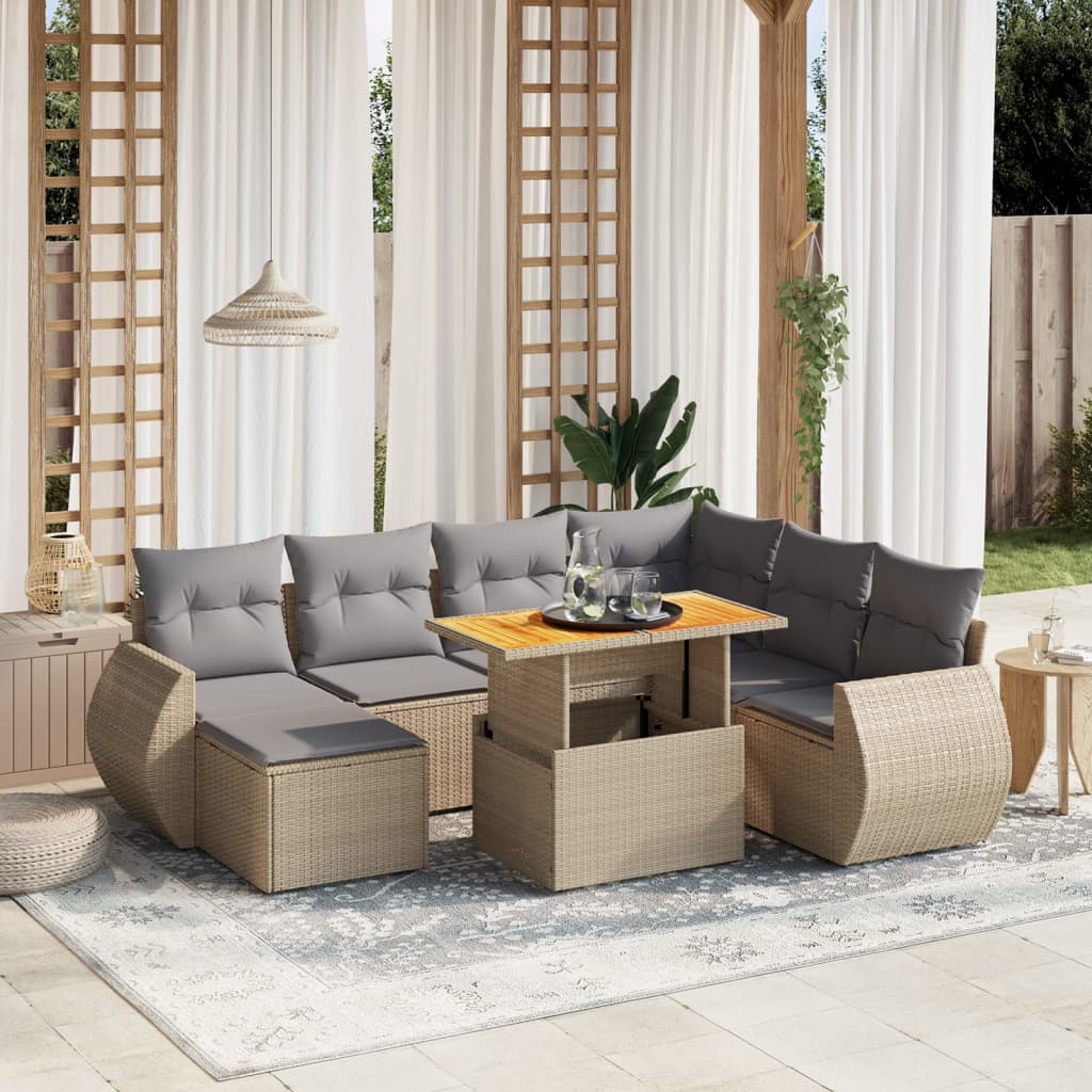 vidaXL 8-tlg. Garten-Sofagarnitur mit Kissen Beige Poly Rattan