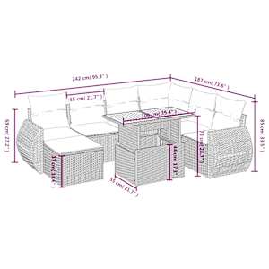 Vrtna sedežna garnitura 8-delna z blazinami siv poli ratan - slika 4