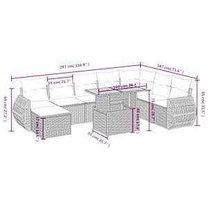Vrtna sedežna garnitura 9-delna z blazinami črn poli ratan - slika 4