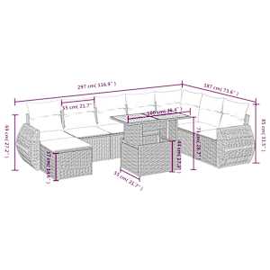 Vrtna sedežna garnitura 9-delna z blazinami črn poli ratan - slika 4