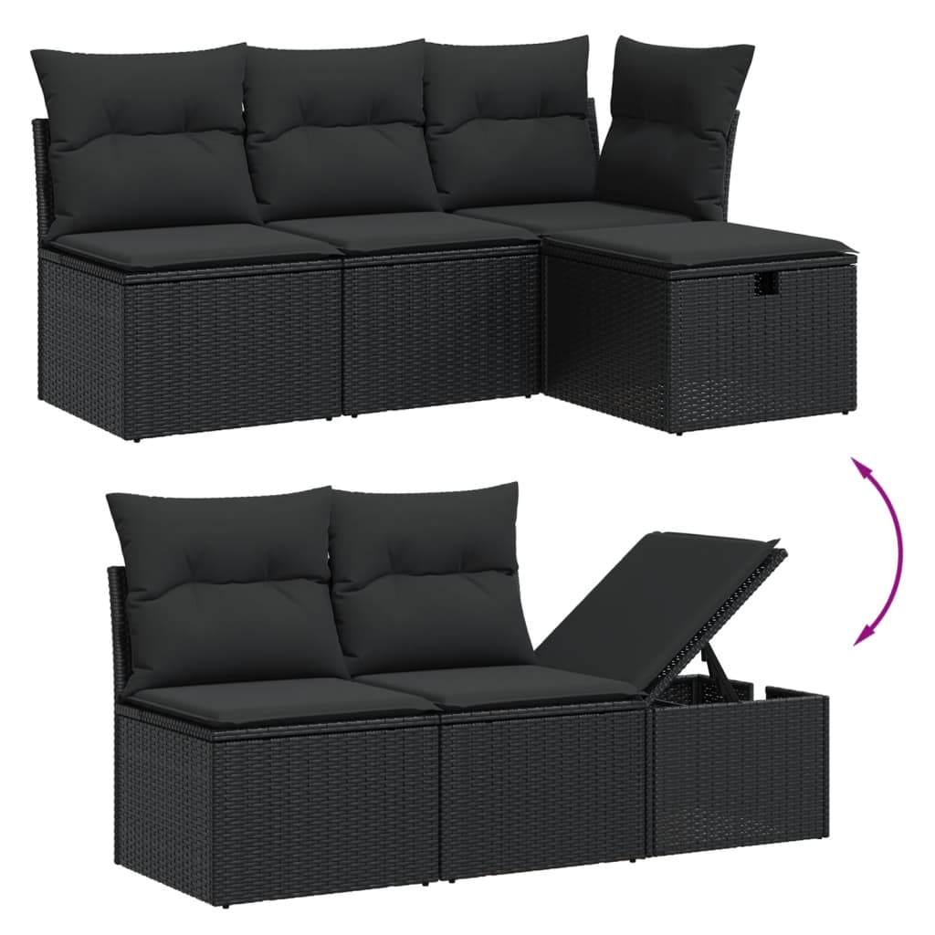vidaXL 6-delige Loungeset met kussens poly rattan zwart afbeelding