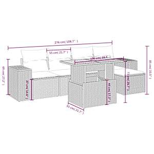 Vrtna sedežna garnitura 6-delna z blazinami črna poli ratan - slika 4