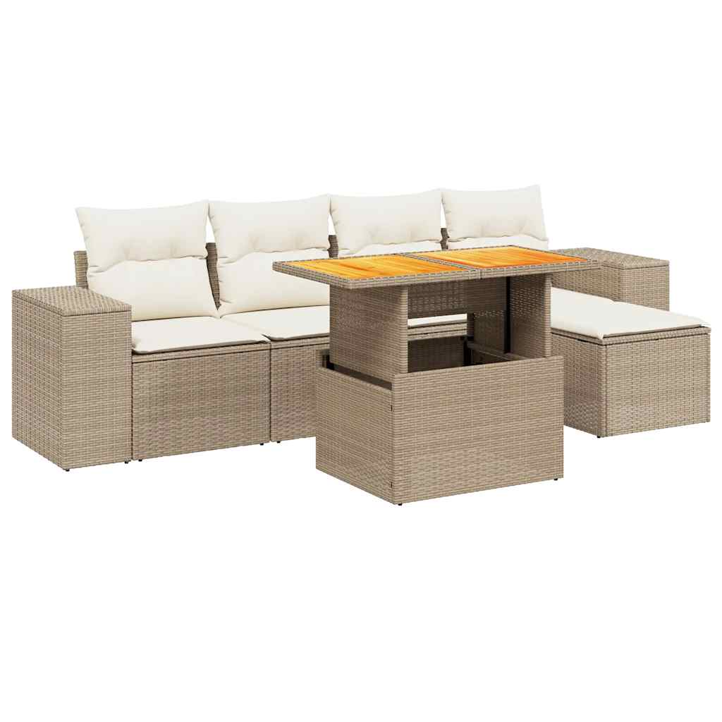 vidaXL 6-dijelni set vrtnih sofa s jastucima bež od poliratana-image-3275921