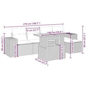 Vrtna sedežna garnitura 6-delna z blazinami bež poli ratan - slika 4