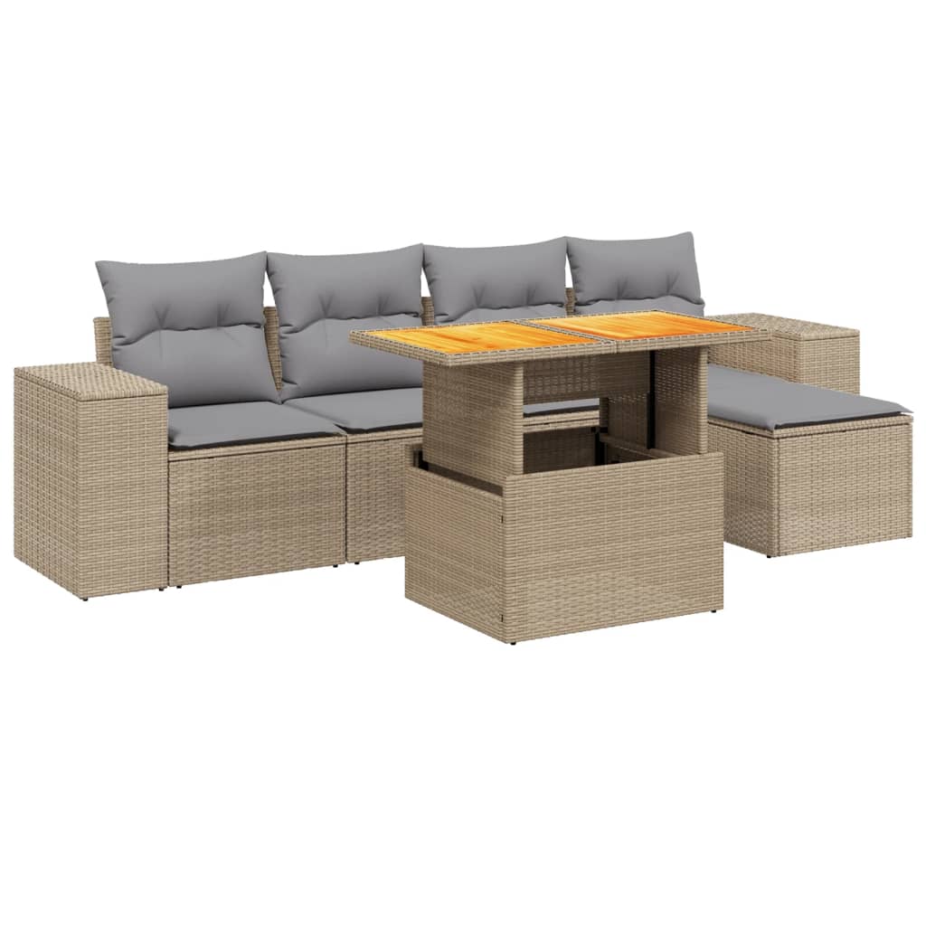 Thumbnail - vidaXL 6-tlg. Garten-Sofagarnitur mit Kissen Beige Poly Rattan