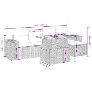 Vrtna sedežna garnitura 6-delna z blazinami bež poli ratan - slika 4