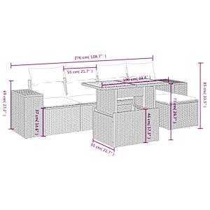 Vrtna sedežna garnitura 6-delna z blazinami siv poli ratan - slika 4