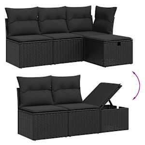 Vrtna sedežna garnitura 7-delna z blazinami črn poli ratan - slika 3