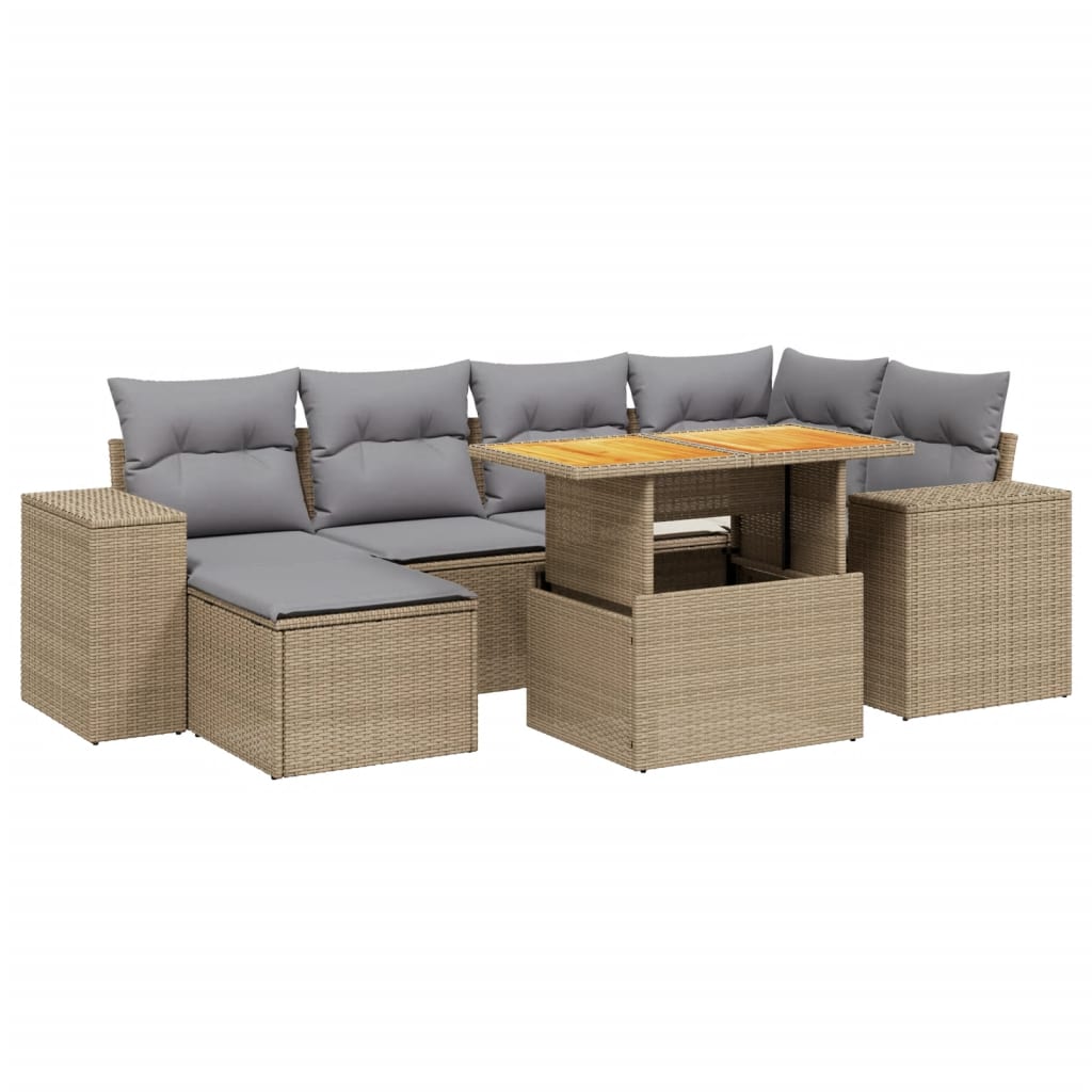 Thumbnail - vidaXL 7-tlg. Garten-Sofagarnitur mit Kissen Beige Poly Rattan