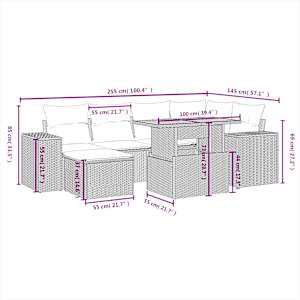 Vrtna sedežna garnitura 7-delna z blazinami bež poli ratan - slika 4