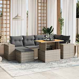 Vrtna sedežna garnitura 7-delna z blazinami siv poli ratan