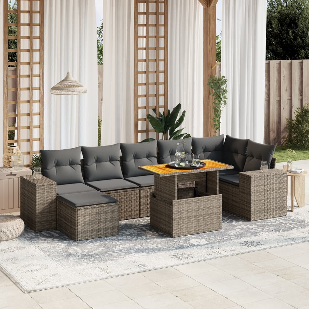 vidaXL 8-tlg. Garten-Sofagarnitur mit Kissen Grau Poly Rattan