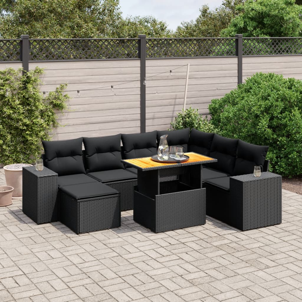 vidaXL 8-tlg. Garten-Sofagarnitur mit Kissen Schwarz Poly Rattan