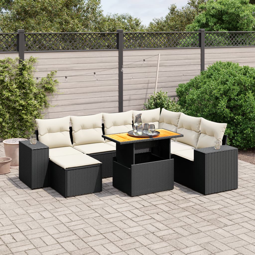 vidaXL 8-tlg. Garten-Sofagarnitur mit Kissen Schwarz Poly Rattan