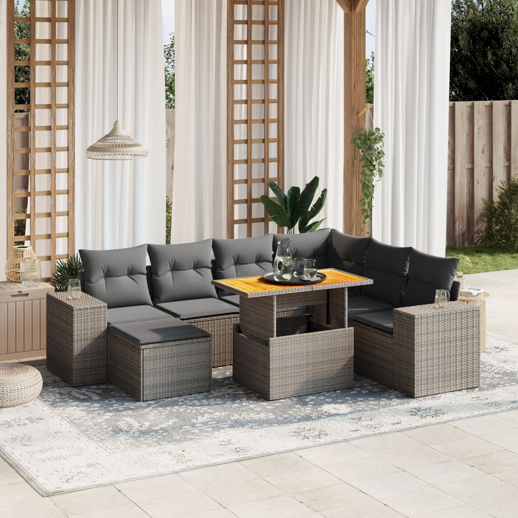 vidaXL 8-tlg. Garten-Sofagarnitur mit Kissen Grau Poly Rattan