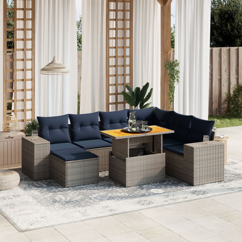 Set de sofás de jardín 8 pzas con cojines ratán sintético gris