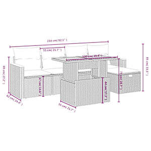 Vrtna sedežna garnitura 6-delna z blazinami črna poli ratan - slika 4