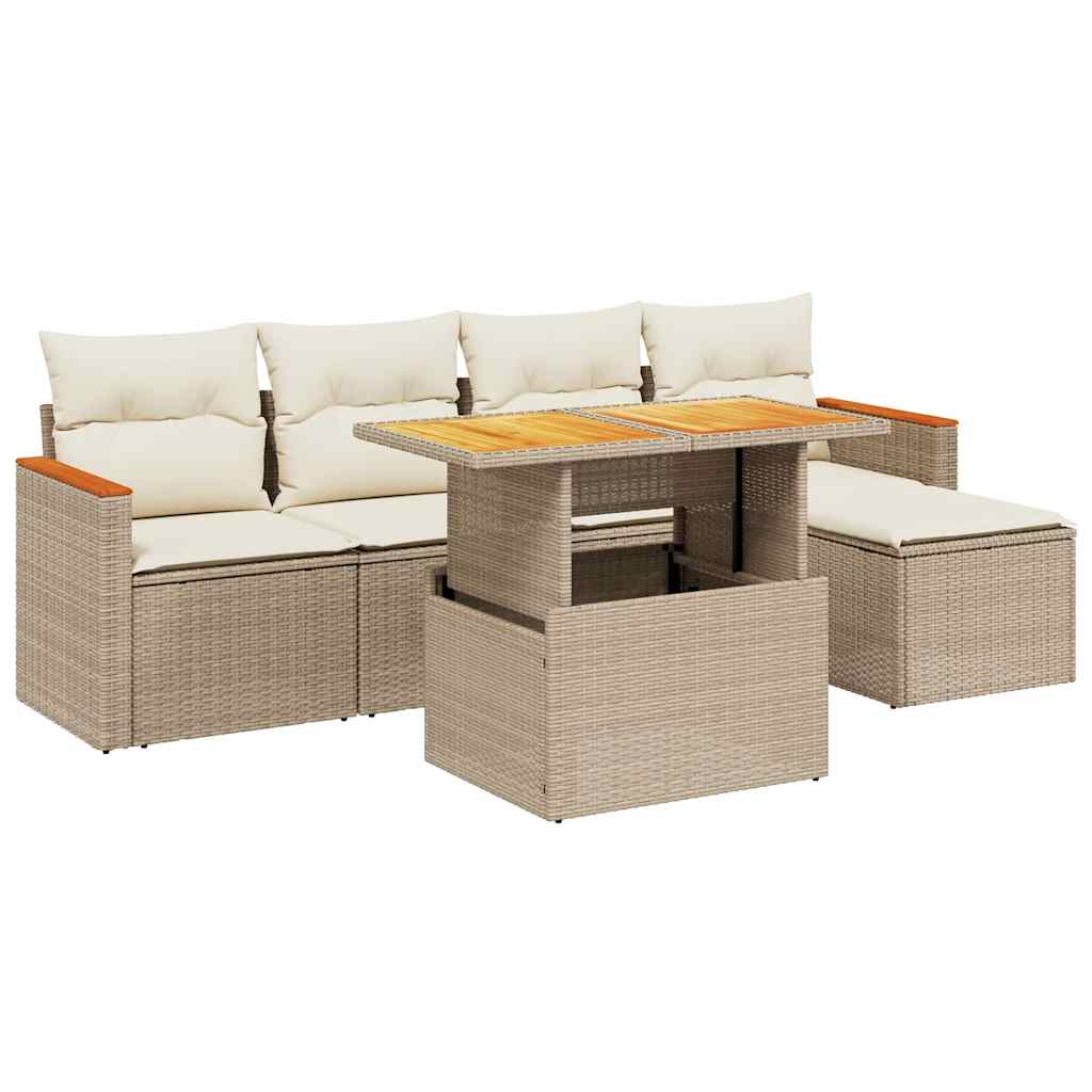 Thumbnail - vidaXL 6-tlg. Garten-Sofagarnitur mit Kissen Beige Poly Rattan