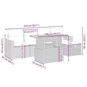 Vrtna sedežna garnitura 6-delna z blazinami bež poli ratan - slika 4