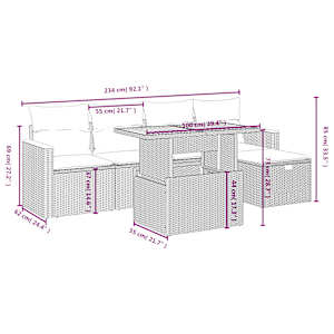 Vrtna sedežna garnitura 6-delna z blazinami bež poli ratan - slika 4