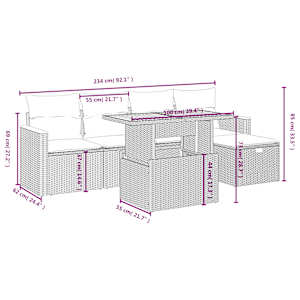 Vrtna sedežna garnitura 6-delna z blazinami siv poli ratan - slika 4