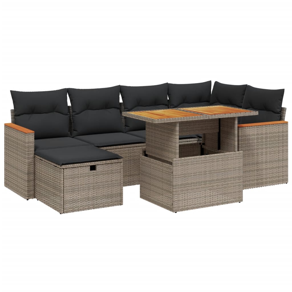 Thumbnail - vidaXL 7-tlg. Garten-Sofagarnitur mit Kissen Grau Poly Rattan