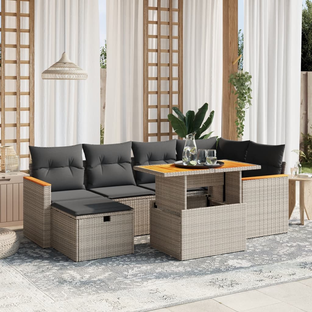 vidaXL 7-tlg. Garten-Sofagarnitur mit Kissen Grau Poly Rattan