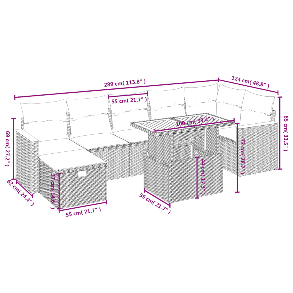 Set mobilier de grădină cu perne, 8 piese, negru, poliratan 3276045 - imagine 4