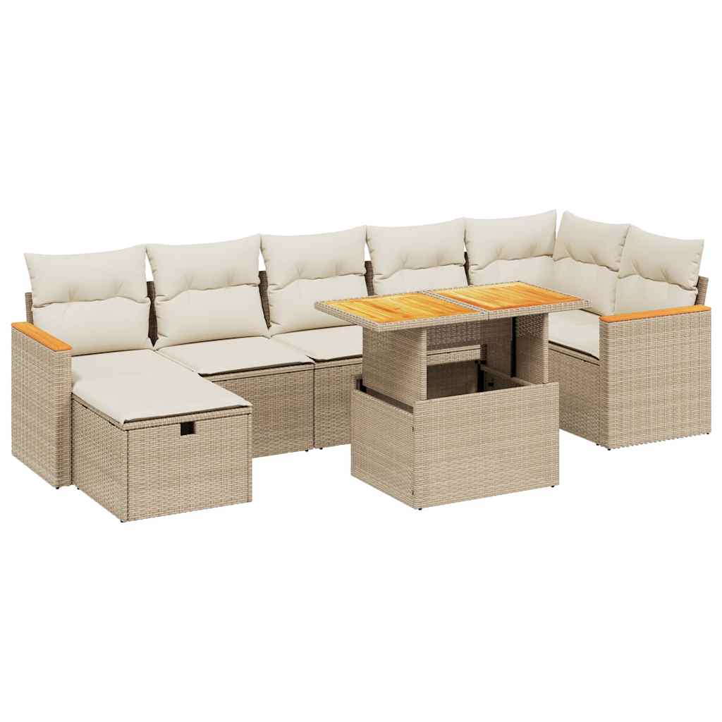 Thumbnail - vidaXL 8-tlg. Garten-Sofagarnitur mit Kissen Beige Poly Rattan