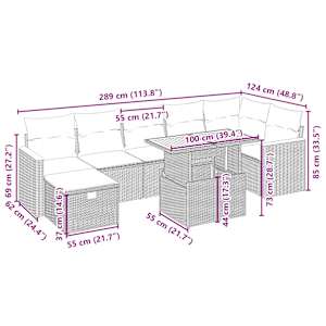 Vrtna sedežna garnitura 8-delna z blazinami bež poli ratan - slika 4