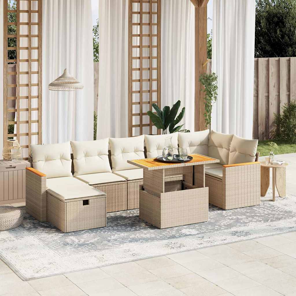 vidaXL 8-tlg. Garten-Sofagarnitur mit Kissen Beige Poly Rattan