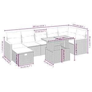 Vrtna sedežna garnitura 8-delna z blazinami bež poli ratan - slika 4