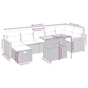 Vrtna sedežna garnitura 8-delna z blazinami siv poli ratan - slika 4