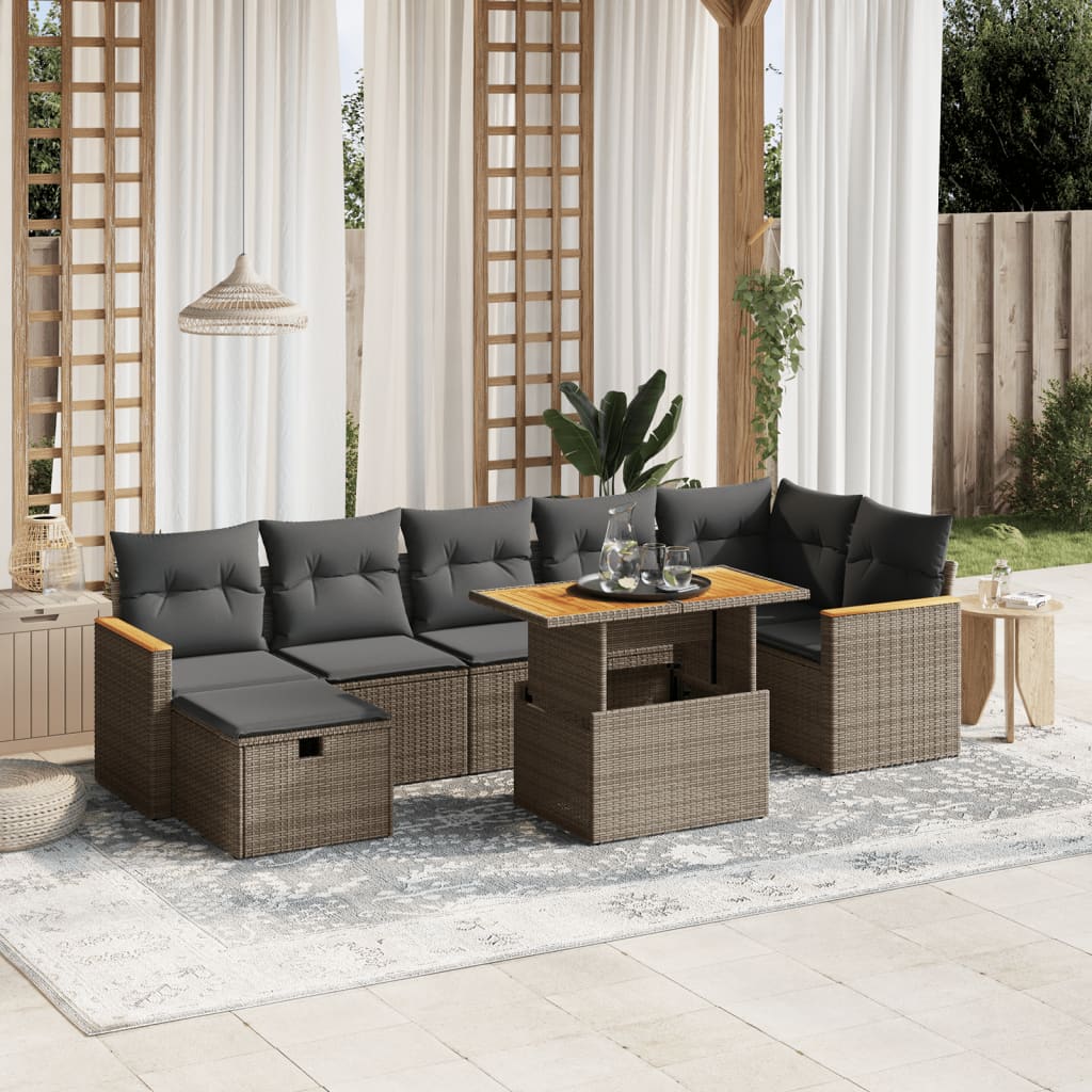 vidaXL 8-tlg. Garten-Sofagarnitur mit Kissen Grau Poly Rattan