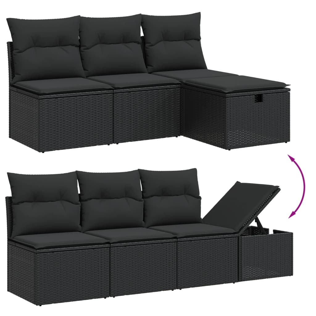 vidaXL 8-delige Loungeset met kussens poly rattan zwart afbeelding