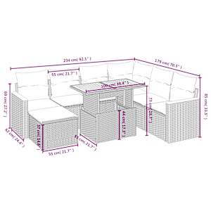 Vrtna sedežna garnitura 8-delna z blazinami črn poli ratan - slika 4