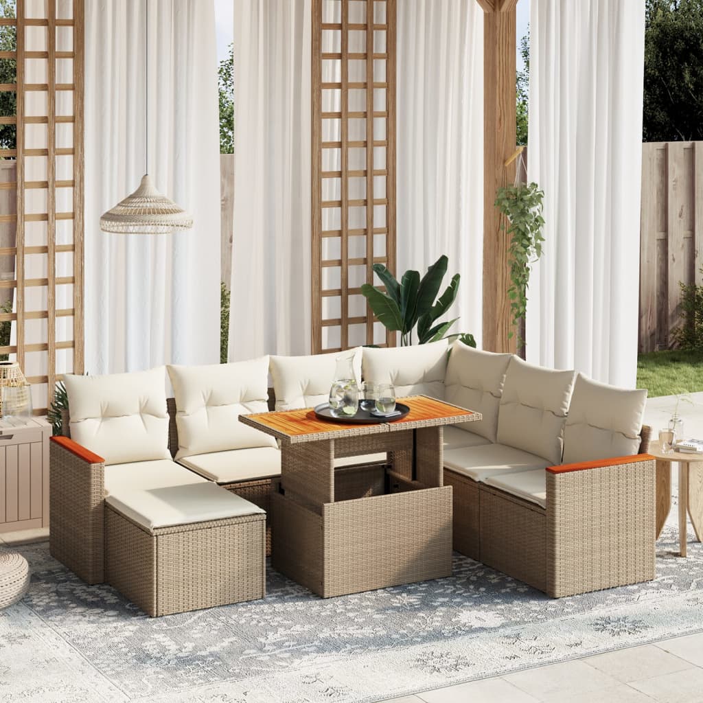 vidaXL 8-tlg. Garten-Sofagarnitur mit Kissen Beige Poly Rattan