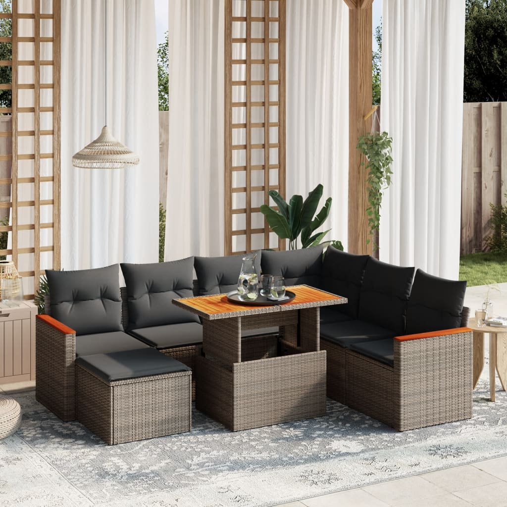 vidaXL 8-tlg. Garten-Sofagarnitur mit Kissen Grau Poly Rattan