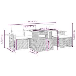 Vrtna sedežna garnitura 6-delna z blazinami črna poli ratan - slika 4