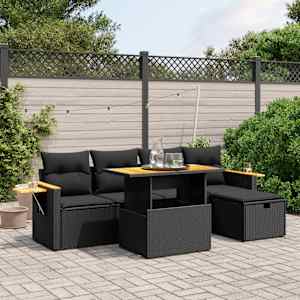 Vrtna sedežna garnitura 6-delna z blazinami črna poli ratan